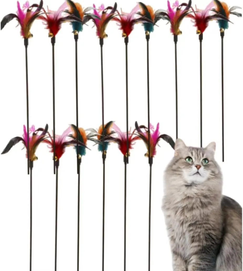 15-Pack Cat Feather Toys and Teaser Wand - Feather Toys for Indoor Cats