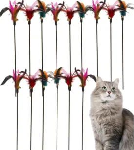 15-Pack Cat Feather Toys and Teaser Wand - Feather Toys for Indoor Cats