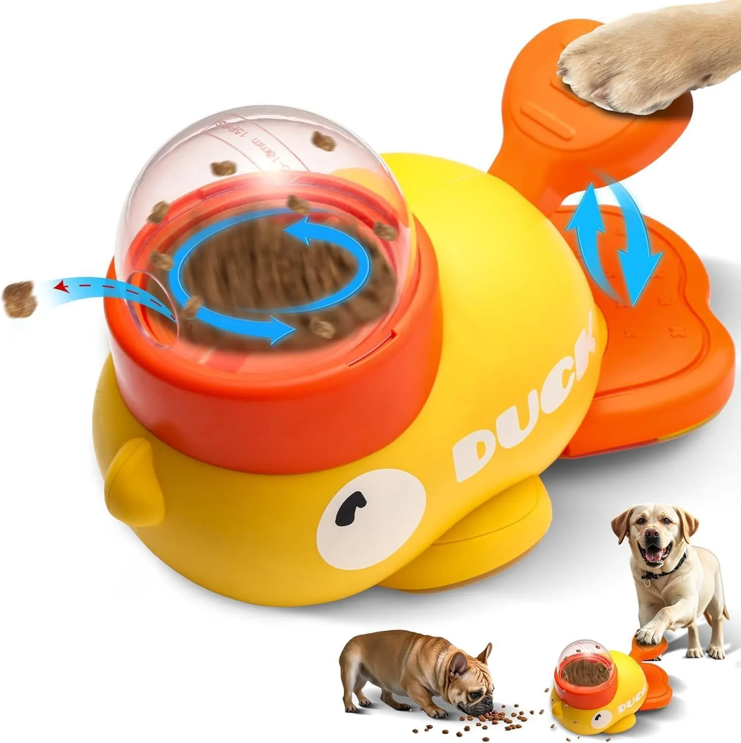 2 in 1 Dog Interactive Slow Food Dispenser and Puzzle Toy - Duck Shape Snack Dispenser for Small and Medium Dogs, Anti-Swallow Bowl IQ Training (Yellow)