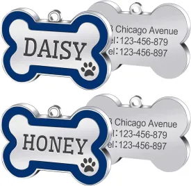 2 Pack Pet ID Tags,Personalized Dog Tags and Cat Tags,Engraved Both Sides Bone Shape Collar Pendant Custom Pet Supplies Engrave Name Number Gift for Cats Puppies Tags(L Royal Blue)