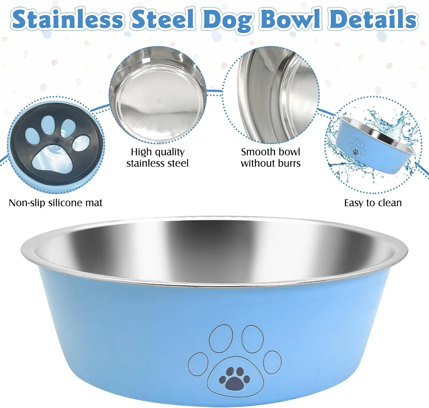 2PCS Stainless Steel Dog Bowls, 27 OZ Non-Slip Puppy Bowls with Suction Cup Silicone Bottom Large Capacity Metal Cat Food and Water Bowls Rubber Base Pet Dish for Small Medium Large Cats Dogs