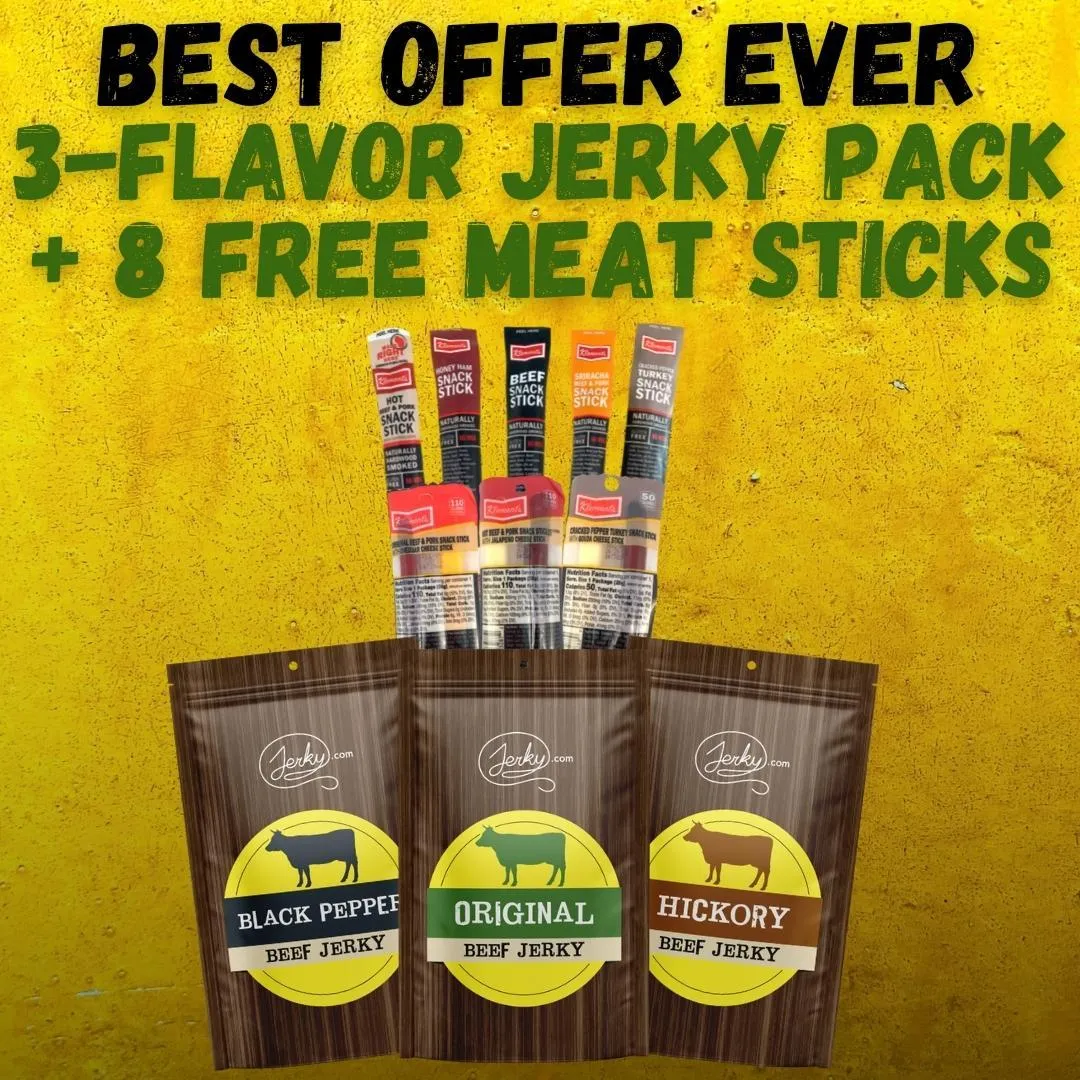 3-Flavor Traditional Beef Jerky Pack   8 FREE Meat Sticks