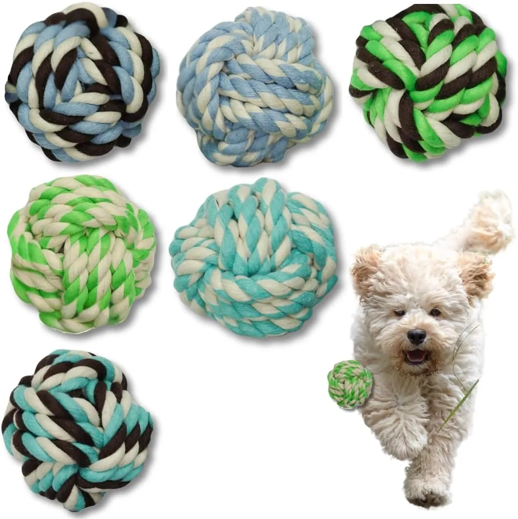 6 Pack Rope Balls for Small Dogs & Puppies - Durable, Interactive Chew Toys - for Playtime and Fetch- Ideal for Teething, Training, and Playtime