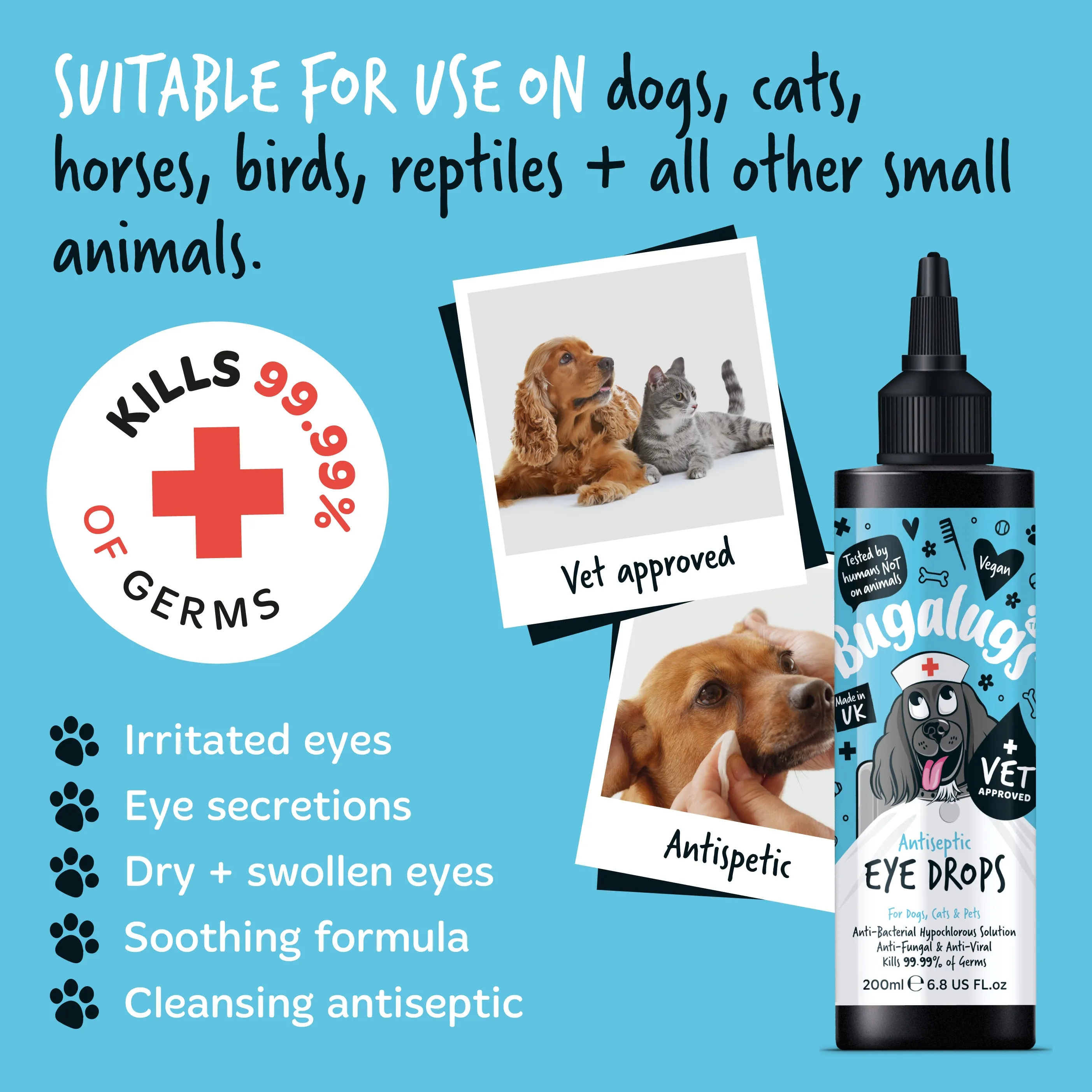 Antiseptic Eye Drops for Dogs, Cats & Pets