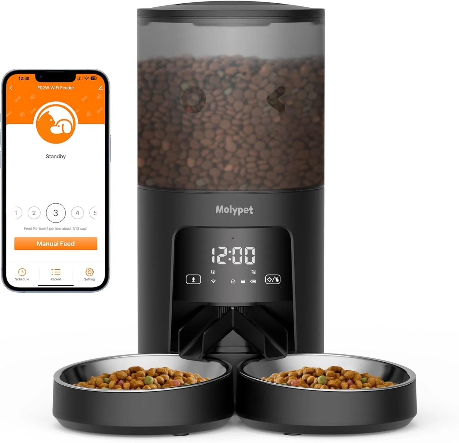 Automatic Cat Feeder 2 Cats - 5G WiFi Pet Feeder with APP Control, 6L Dry Food Dog Feeder with Low Food & Blockage Alarms, 1-10 Meals Per Day