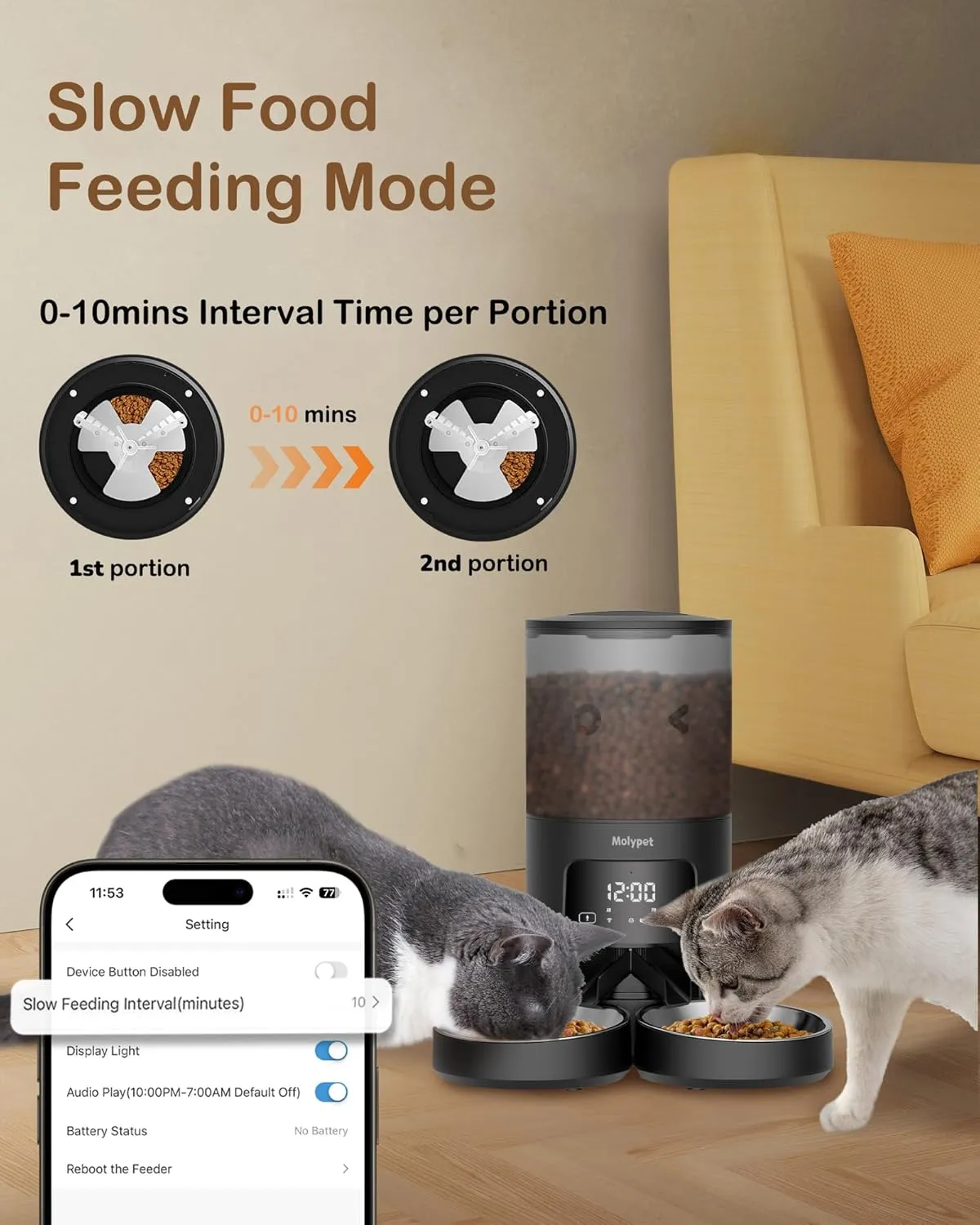 Automatic Cat Feeder 2 Cats - 5G WiFi Pet Feeder with APP Control, 6L Dry Food Dog Feeder with Low Food & Blockage Alarms, 1-10 Meals Per Day