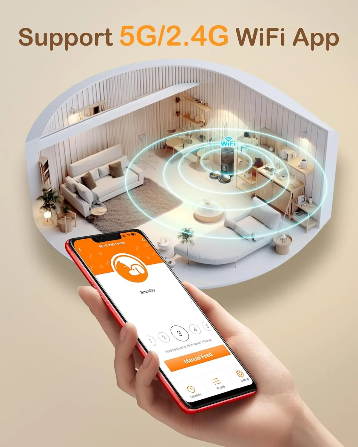Automatic Cat Feeder 2 Cats - 5G WiFi Pet Feeder with APP Control, 6L Dry Food Dog Feeder with Low Food & Blockage Alarms, 1-10 Meals Per Day