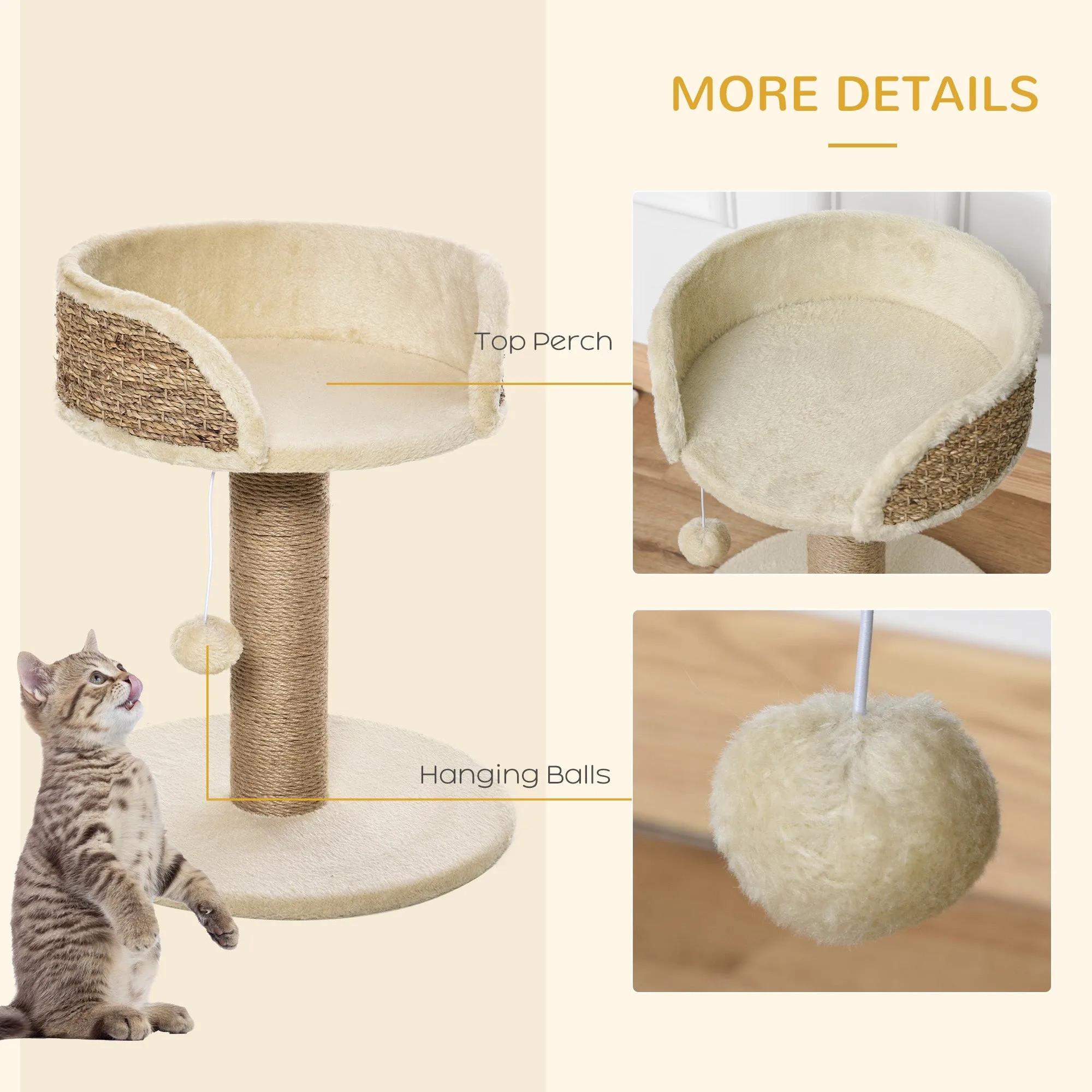 Basics Cat Tree Tower With Bed and Scratching Post,Cat Scratching Post Activity Center Kitten House with Dangling Ball Perch Beige