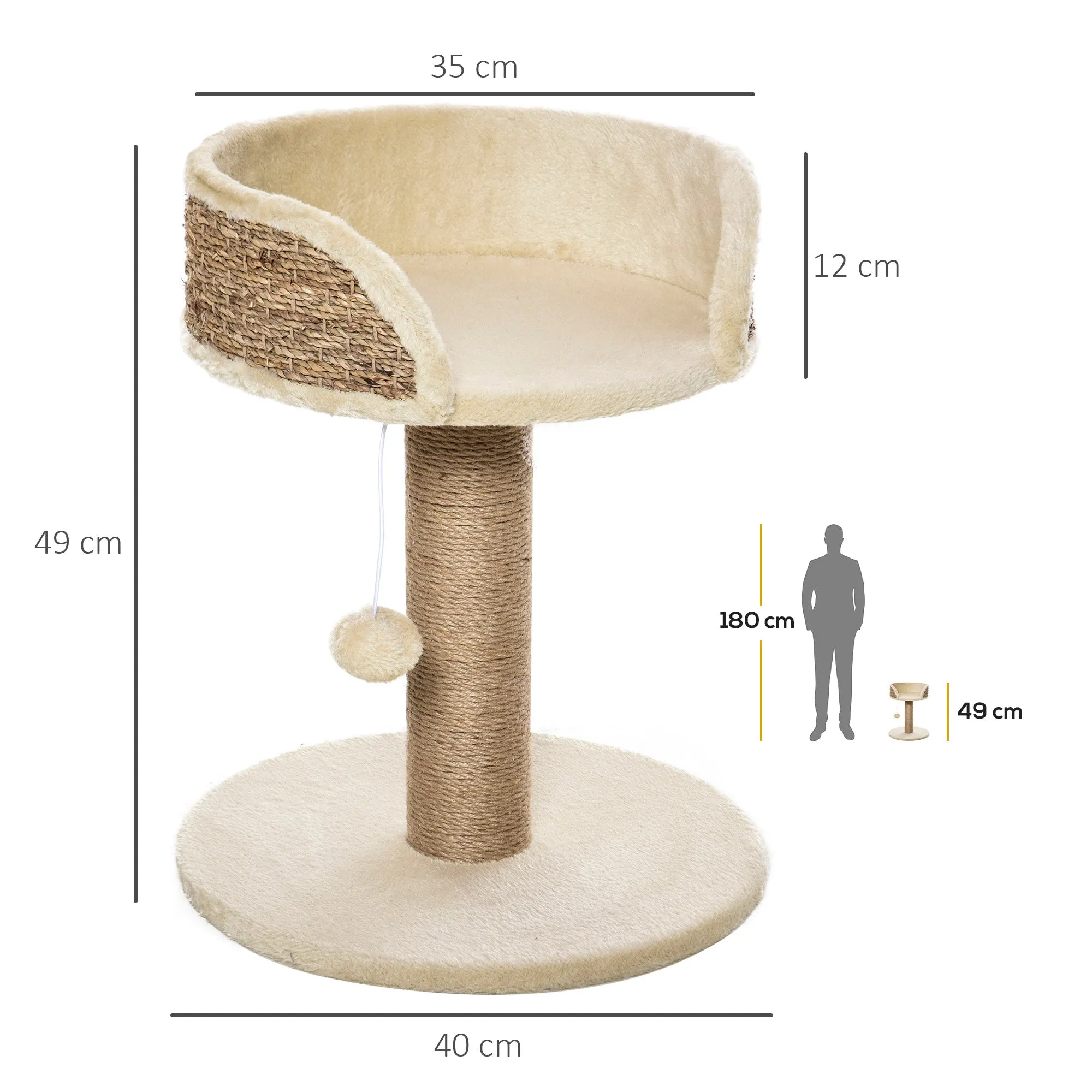Basics Cat Tree Tower With Bed and Scratching Post,Cat Scratching Post Activity Center Kitten House with Dangling Ball Perch Beige