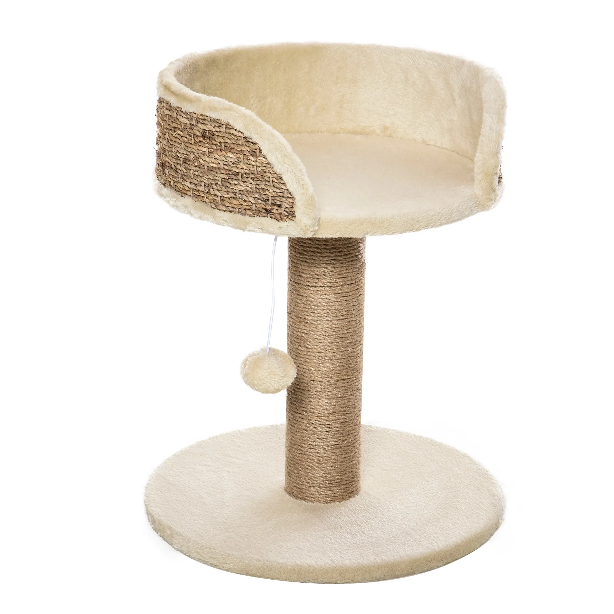 Basics Cat Tree Tower With Bed and Scratching Post,Cat Scratching Post Activity Center Kitten House with Dangling Ball Perch Beige