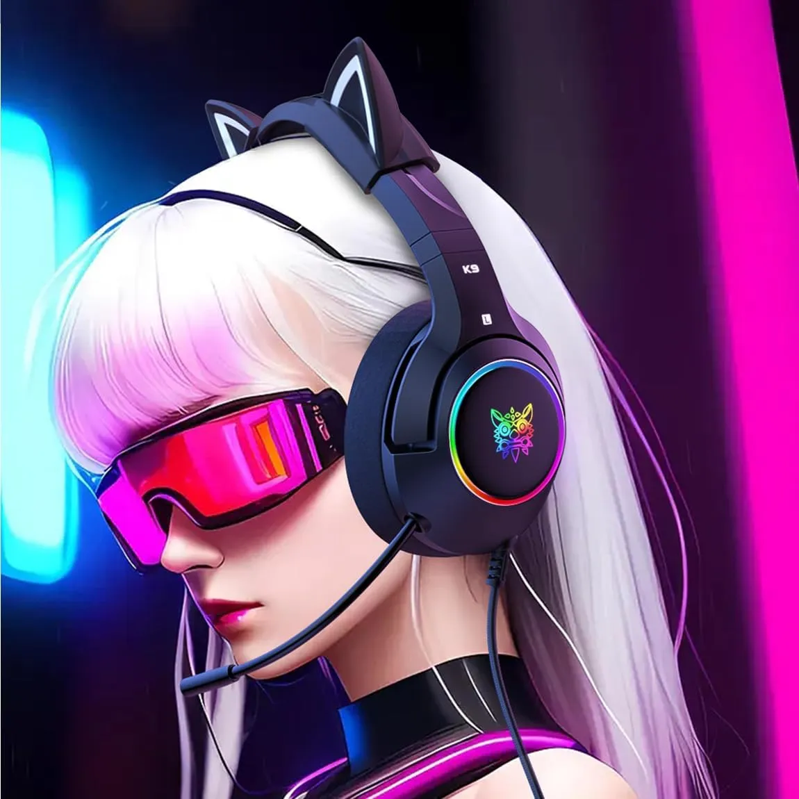 Black Cat Ears for Headphone, Silicone Cute Kitty Ears Attachment, Lovely Detachable Accessories Fit for Gaming Headset, Lightweight & Durable