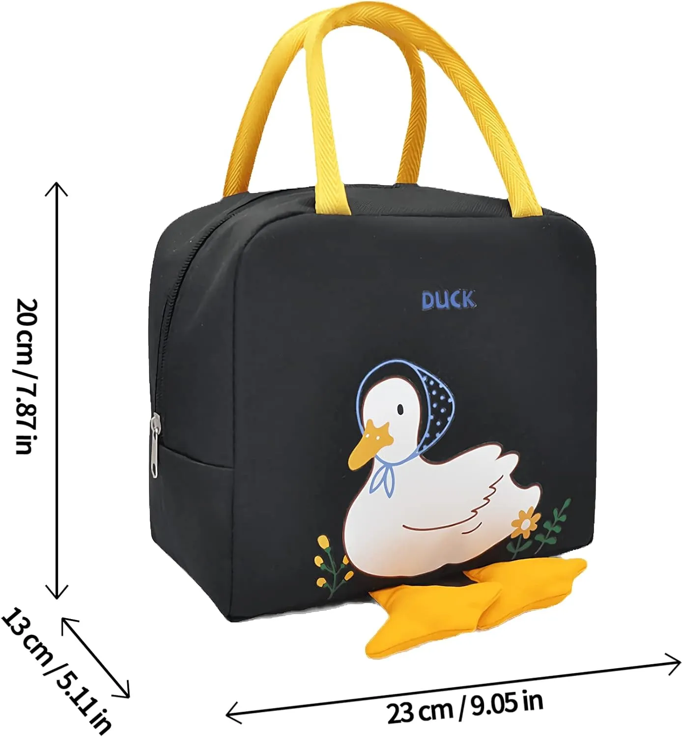 Black Cute Cartoon Duck Lunch Bags For Kids Reusable Insulated Lunch Box Female White Collar Nurse Student Office Worker Lunch Tote Bag