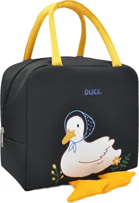 Black Cute Cartoon Duck Lunch Bags For Kids Reusable Insulated Lunch Box Female White Collar Nurse Student Office Worker Lunch Tote Bag