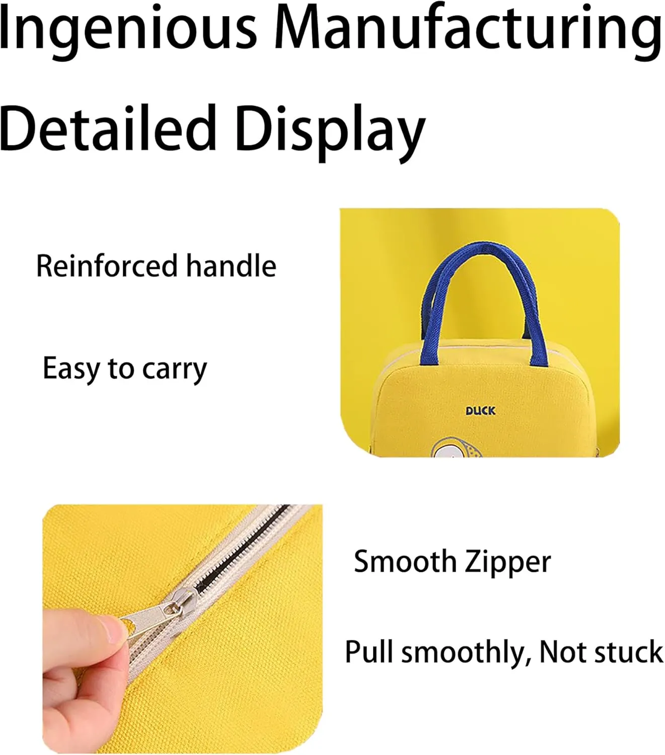 Black Cute Cartoon Duck Lunch Bags For Kids Reusable Insulated Lunch Box Female White Collar Nurse Student Office Worker Lunch Tote Bag