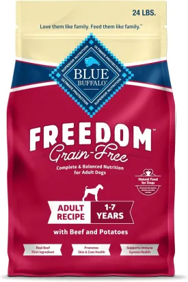 Blue Buffalo Freedom Grain-Free Dry Dog Food, Complete & Balanced Nutrition for Adult Dogs, Made in the USA With Natural Ingredients, Beef & Potatoes, 24-lb Bag