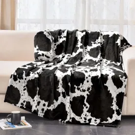 BNuitland Black Cow Print Flannel Blanket (50x70 Inches) with Storage pouch, 300 GSM Double Sided Super Soft Cozy Fleece Outdoor Lap Bed Throw, Gift for Adults and Kids, Lightweight Fuzzy Cow Decor