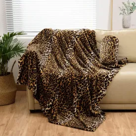 Bnuitland Leopard Print Fleece Flannel Throw (50x40inch) with Storage Pouch, 300 GSM Double Sided Lightweight for Bed Sofa Travel, Super Soft Fuzzy Fluffy Cheetah Print Blanket for Babys/Kids/Pets