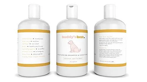 Buddy's Best Natural Coconut Vanilla Bean 2 in 1 Dog Shampoo Conditioner for Sensitive Skin - Anti-Itch Aloe Oatmeal, Moisturizing Shea Butter, with Added Biotin - Hypoallergenic - 16oz