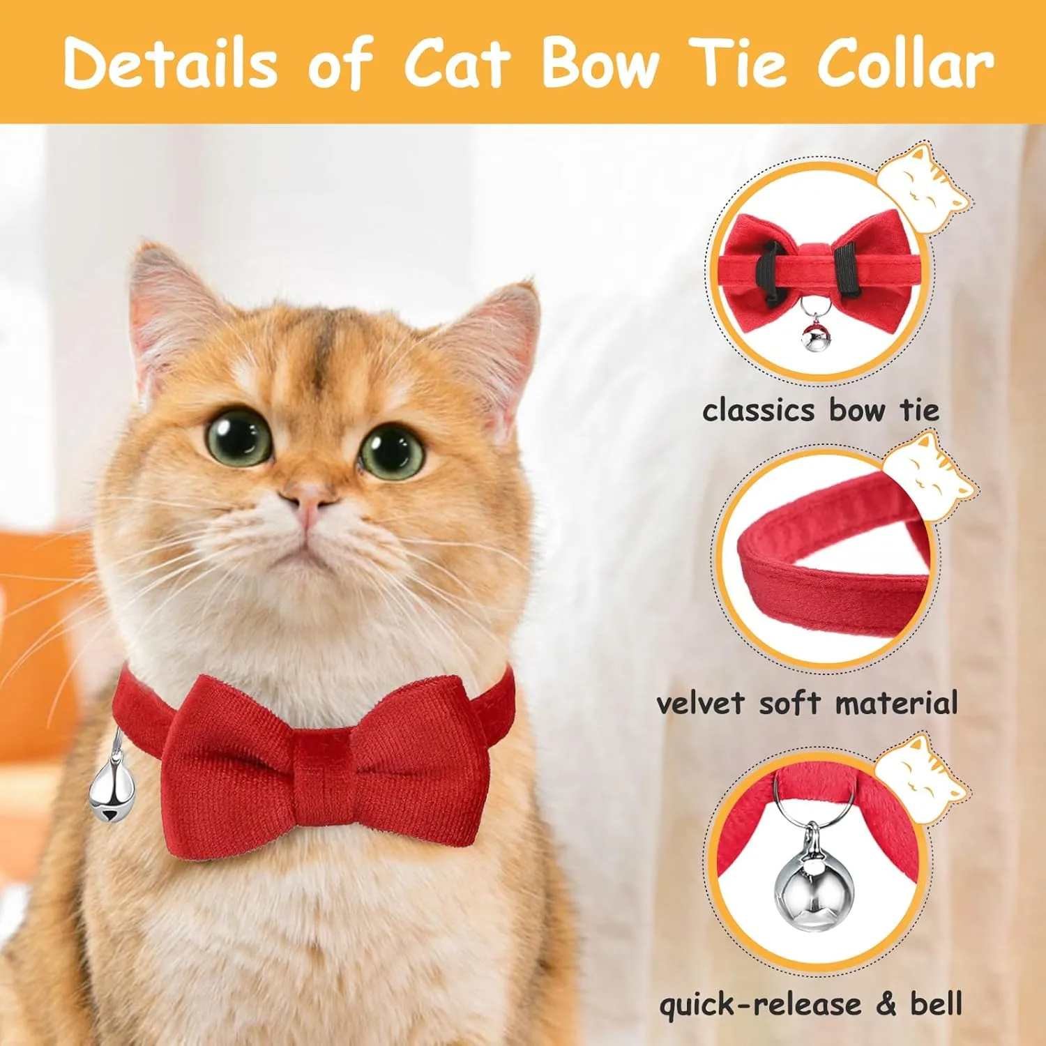 Cat Collar Breakaway with Bells - 3 Pack Breakaway Cat Collars Quick Release Safe Buckle Adjustable Kitten Collar for Girl Boy Cats Pets Supplies,Stuff,Accessories (Bow tie)