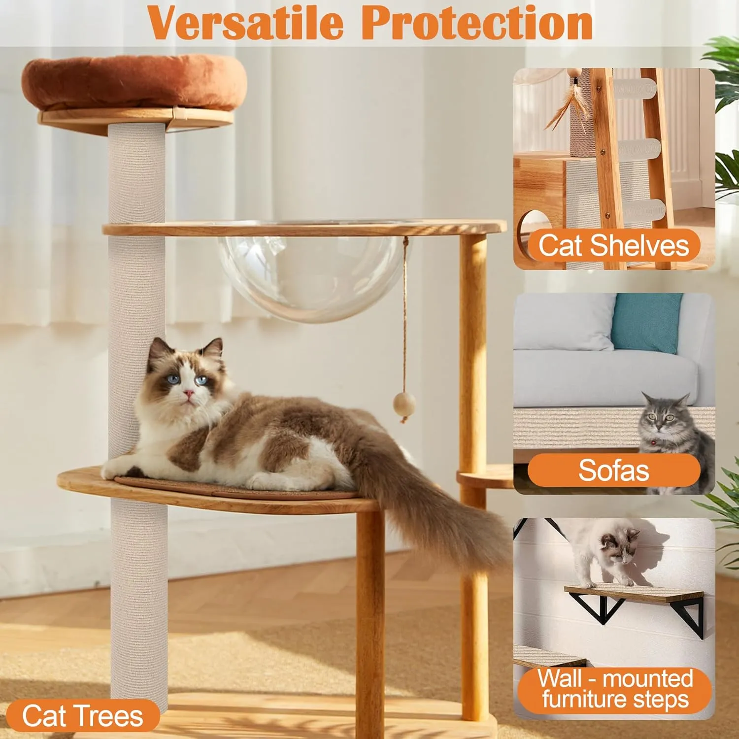 Cat Scratching Pad - 78.7" x 15.8" Trimmable Self-Adhesive Cats Claws Scratch Furniture Protector, DIY Cat Climbing Couch Protector for Scratch Post Cat Tree Replacement Indoor (Khaki)