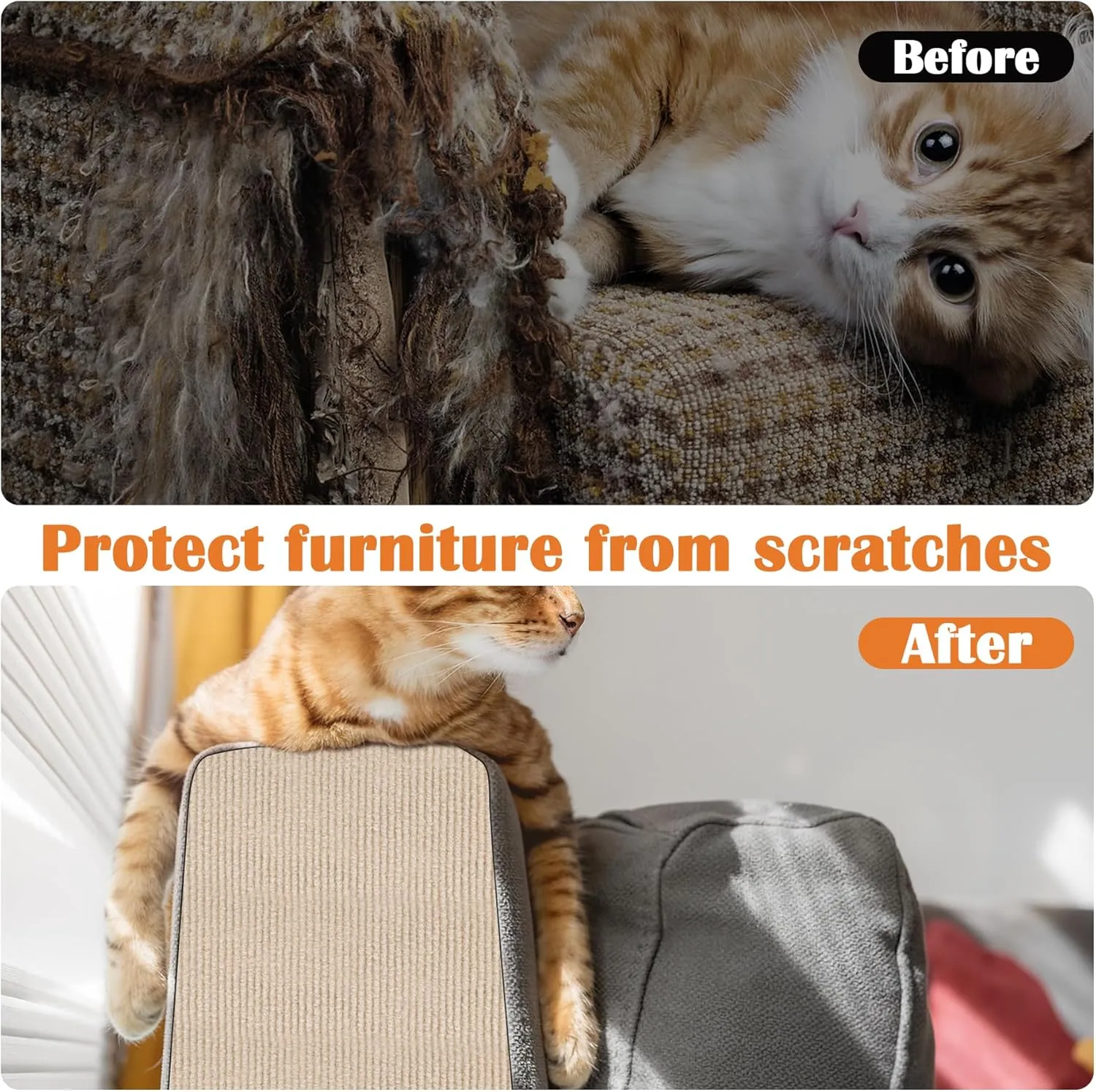 Cat Scratching Pad - 78.7" x 15.8" Trimmable Self-Adhesive Cats Claws Scratch Furniture Protector, DIY Cat Climbing Couch Protector for Scratch Post Cat Tree Replacement Indoor (Khaki)