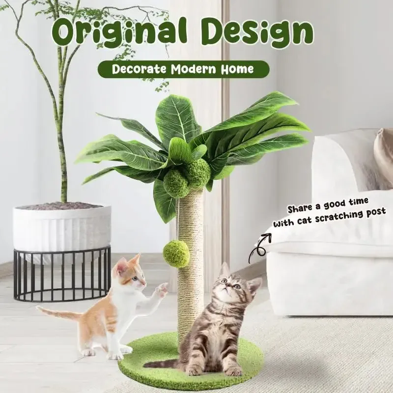 Cat Scratching Post with Green Leaves