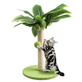Cat Scratching Post with Green Leaves