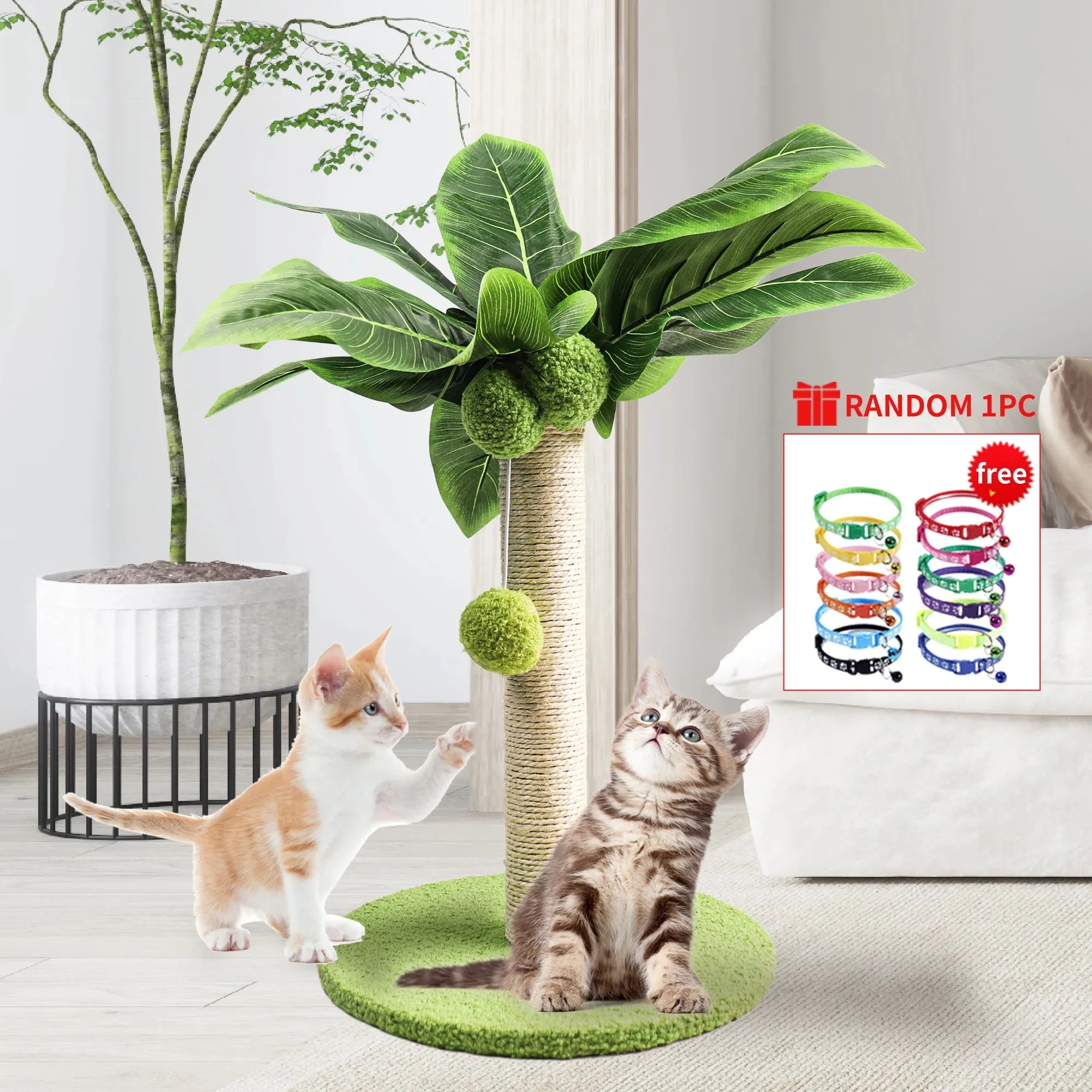 Cat Scratching Post with Green Leaves