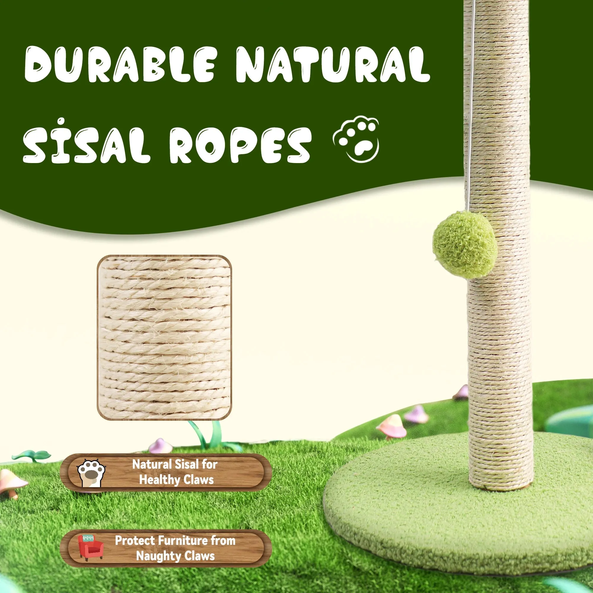 Cat Scratching Post with Green Leaves