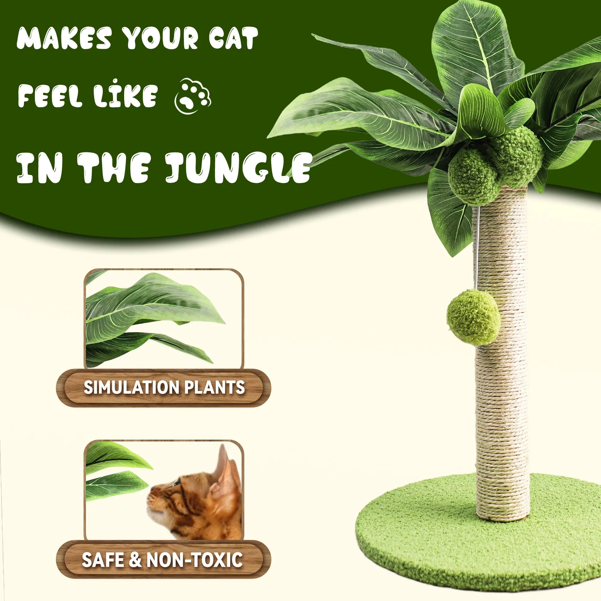 Cat Scratching Post with Green Leaves