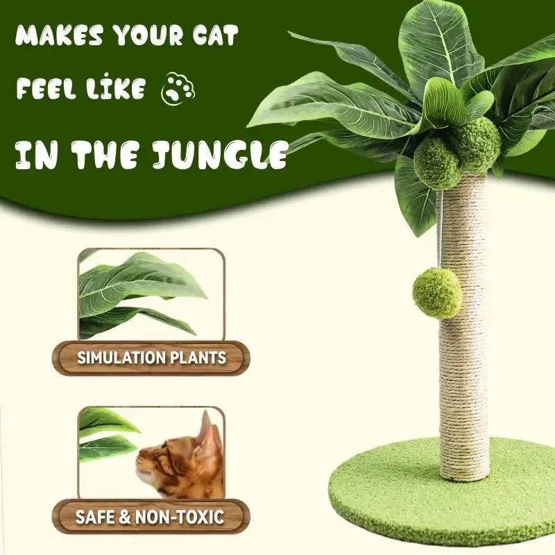 Cat Scratching Post with Green Leaves