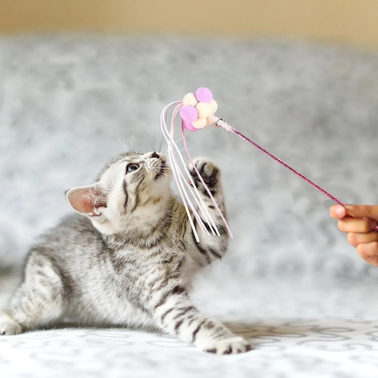 Cat Teasing Wand | Decorative Cat Teasing Toy | Cat Interactive Stick | Rainbow Play Wand Stick Funny Pet Interactive Toys, Cat Teaser Ribbons Rod for Cats Indoor and Outdoor Activity, Purple