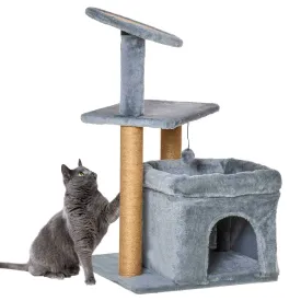 Cat Tree Tower Kitten Activity Center with Scratching Posts Pad Condo Perch Bed Interactive Ball Toy 48 x 48 x 84cm Grey