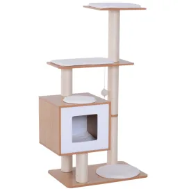 Cat Tree Wooden Cat Scratching Post for Indoor Cats Kitten House Condo Activity CentreWith Cushion Hanging Toy Multi-level