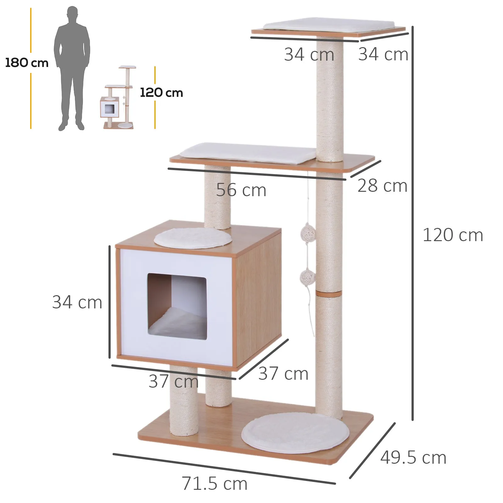 Cat Tree Wooden Cat Scratching Post for Indoor Cats Kitten House Condo Activity CentreWith Cushion Hanging Toy Multi-level