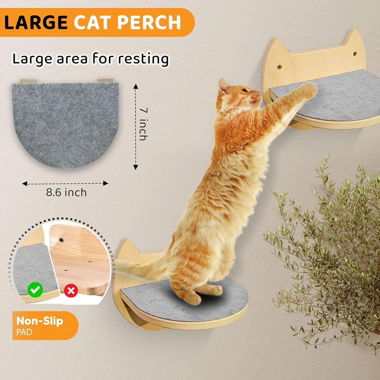 Cat Wall Shelves with 3 Steps  Modern Mounted Cat Wall Furniture & Shelf, Premium Hardwood Cat Bed for Climbing, Sleeping & Lounging, Indoor Hammock for Large Cats