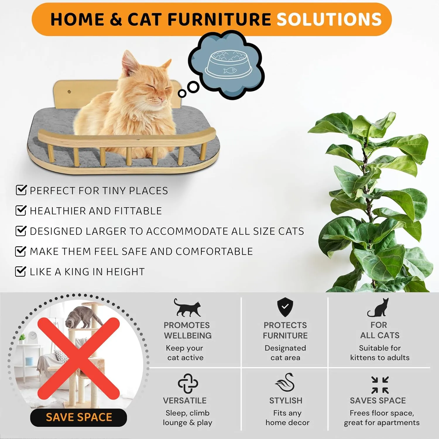 Cat Wall Shelves with 3 Steps  Modern Mounted Cat Wall Furniture & Shelf, Premium Hardwood Cat Bed for Climbing, Sleeping & Lounging, Indoor Hammock for Large Cats