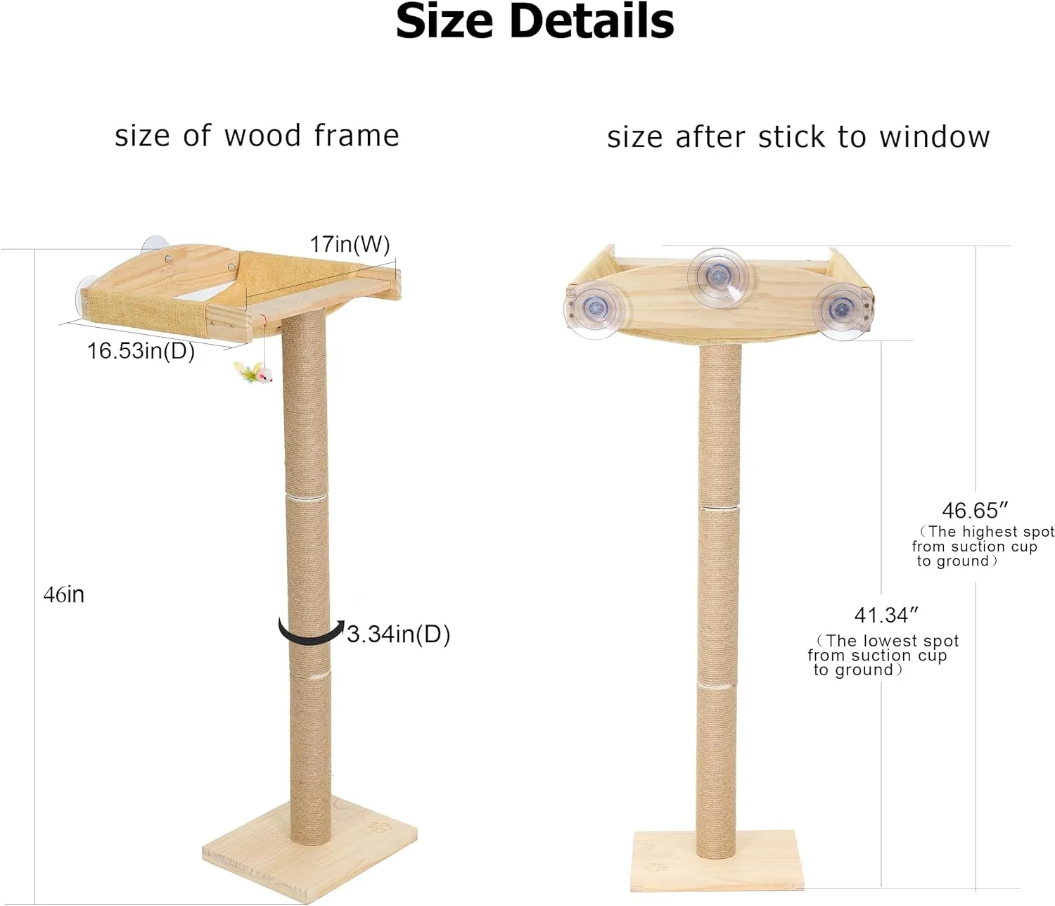 Cat Window Perch with Tall Scratching Posts, Inside 46" Climbing Tree Hammmock Mounted with Suction Cups for Sleeping,Playing and Watching Birds