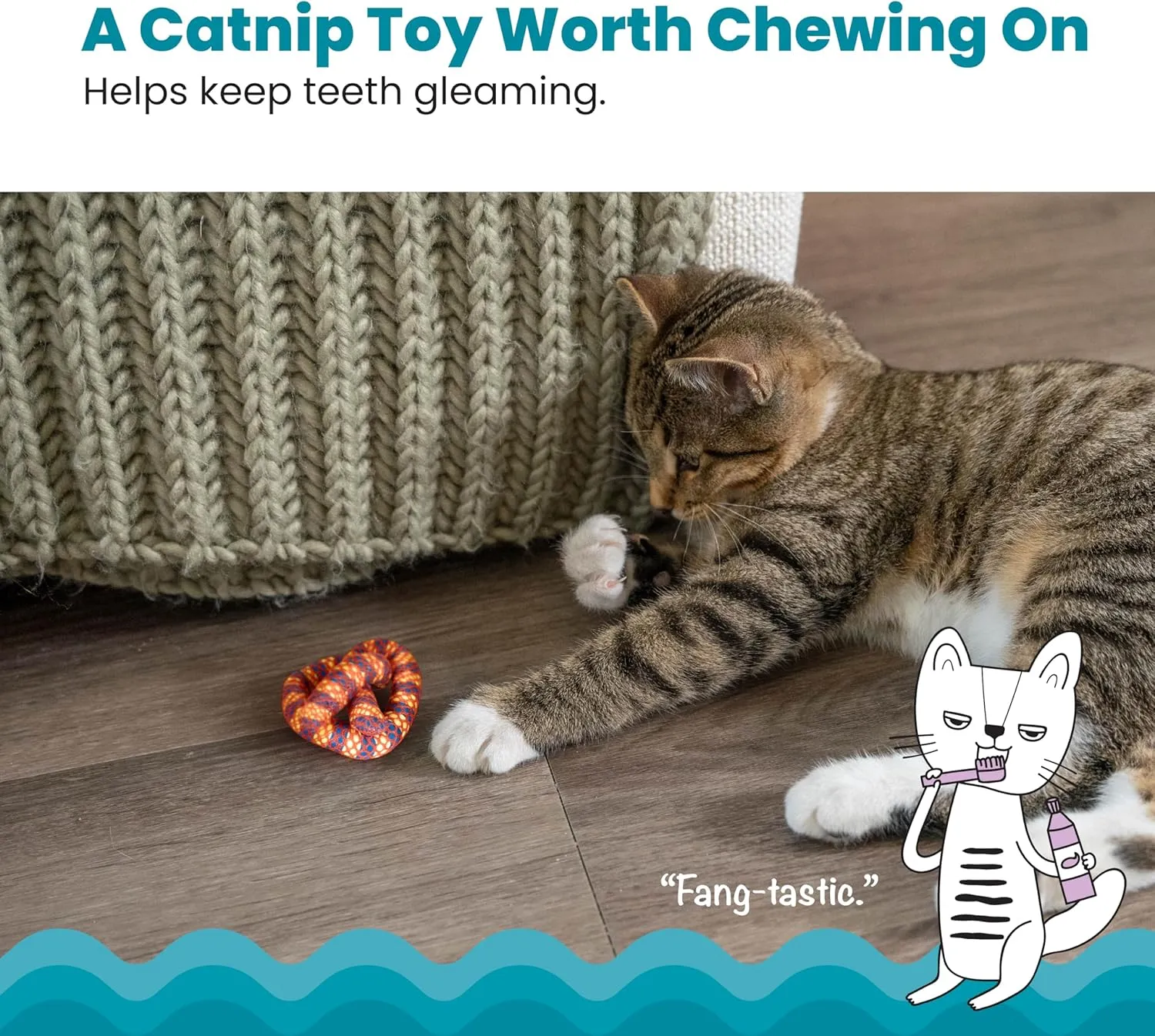 Catstages Plaque Away Pretzel Cat Toy  Interactive Catnip Dental Chew Toy to Help Clean Teeth, Fun for Play and Chewing, Orange