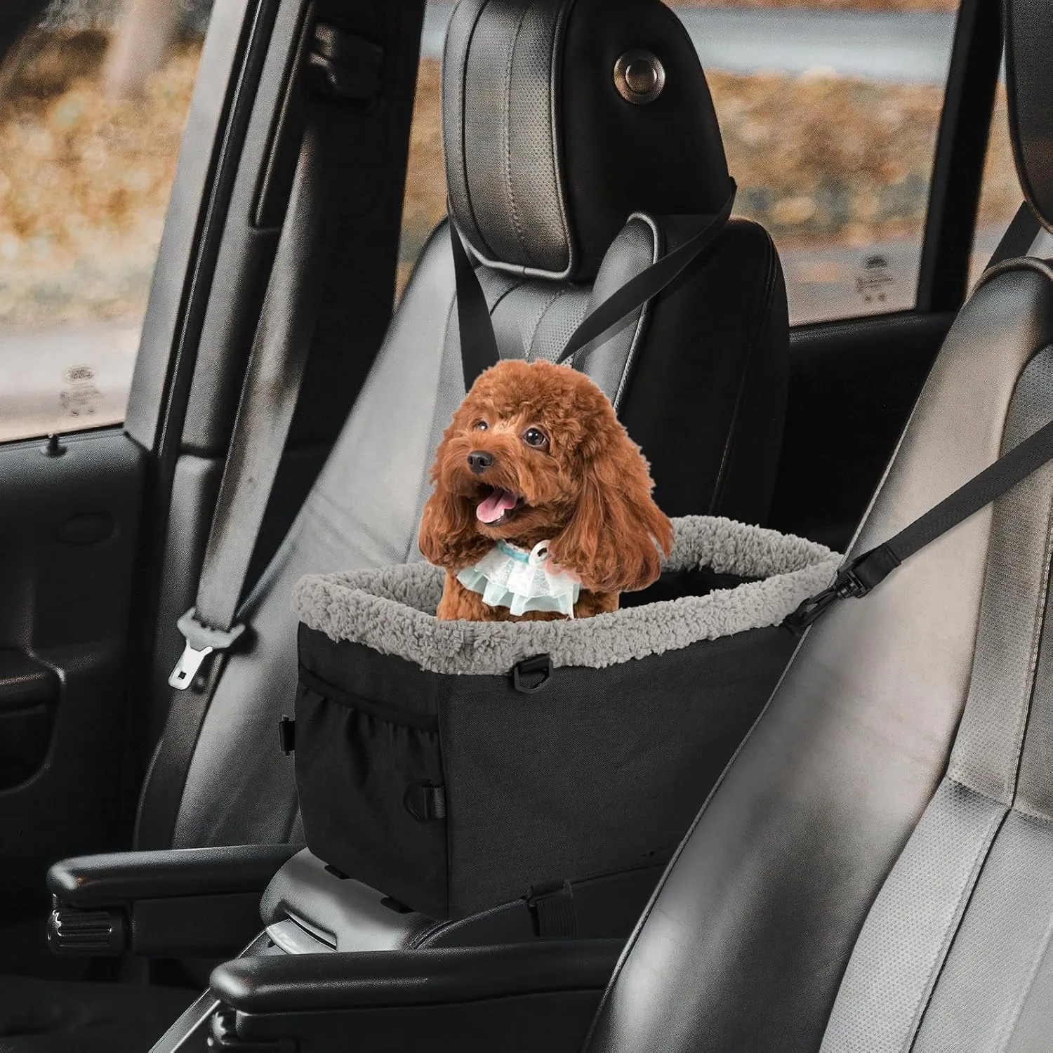 Center Console Dog Car Seat for Small Dogs Pets up to 12 lbs Pet Booster Car Seat with Additional Safety Belt Puppy Rope Hook Warmth, Soft, Comfortable and Washable