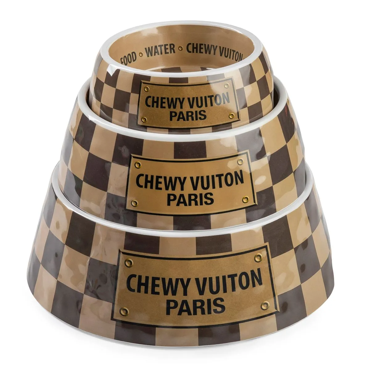 Chewy Vuiton Checker Dog Bowl Set Of Two