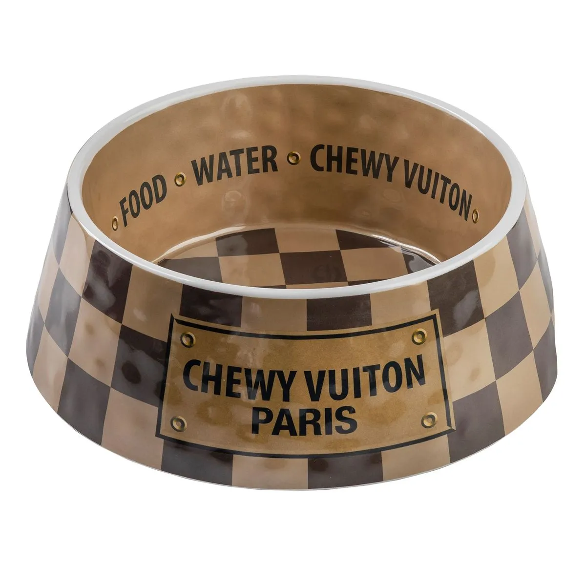 Chewy Vuiton Checker Dog Bowl Set Of Two