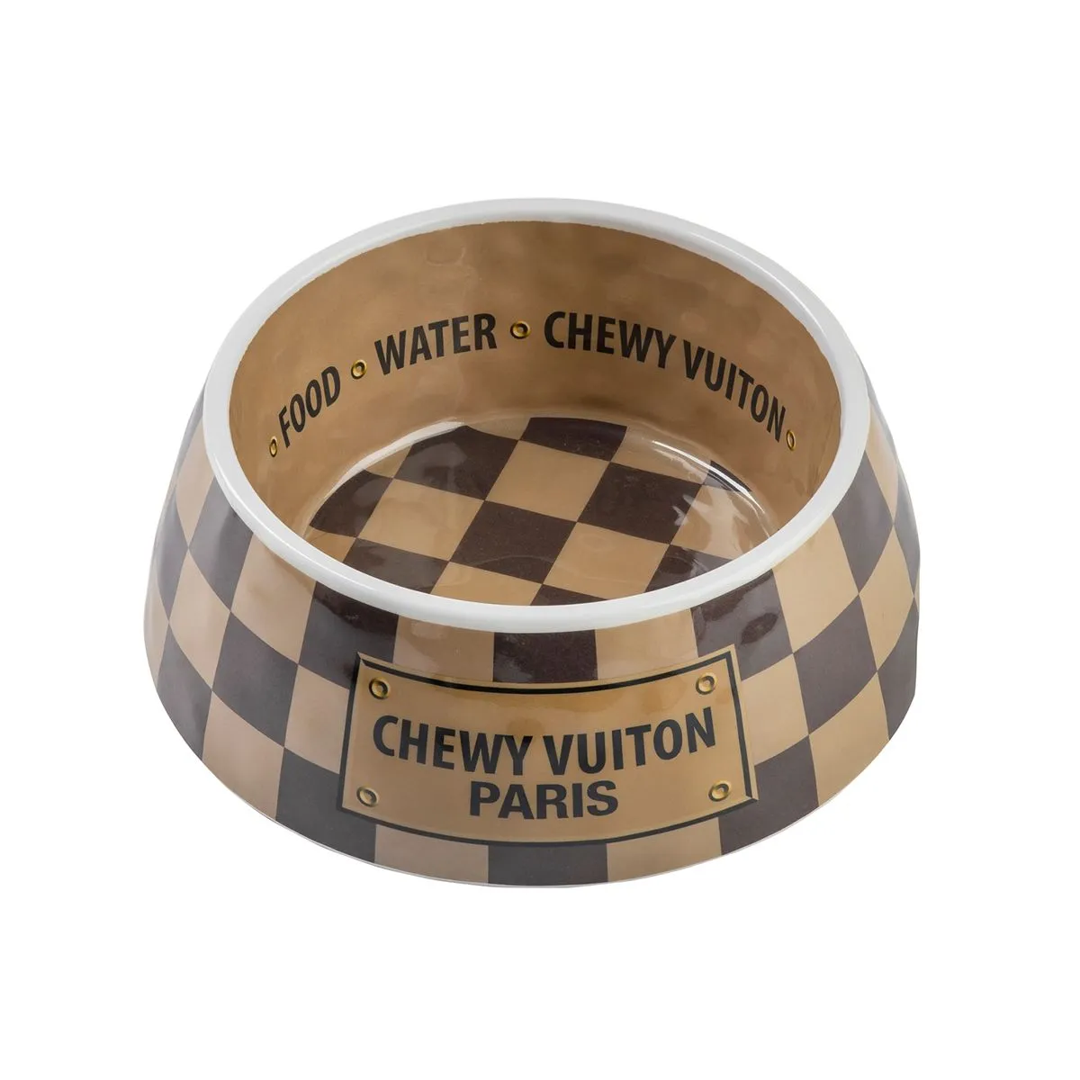 Chewy Vuiton Checker Dog Bowl Set Of Two