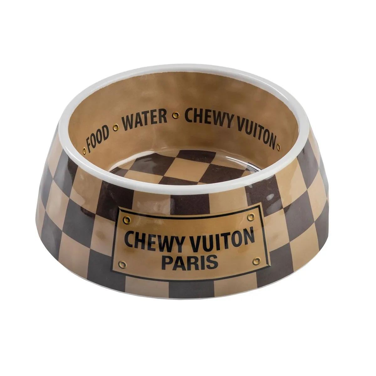 Chewy Vuiton Checker Dog Bowl Set Of Two