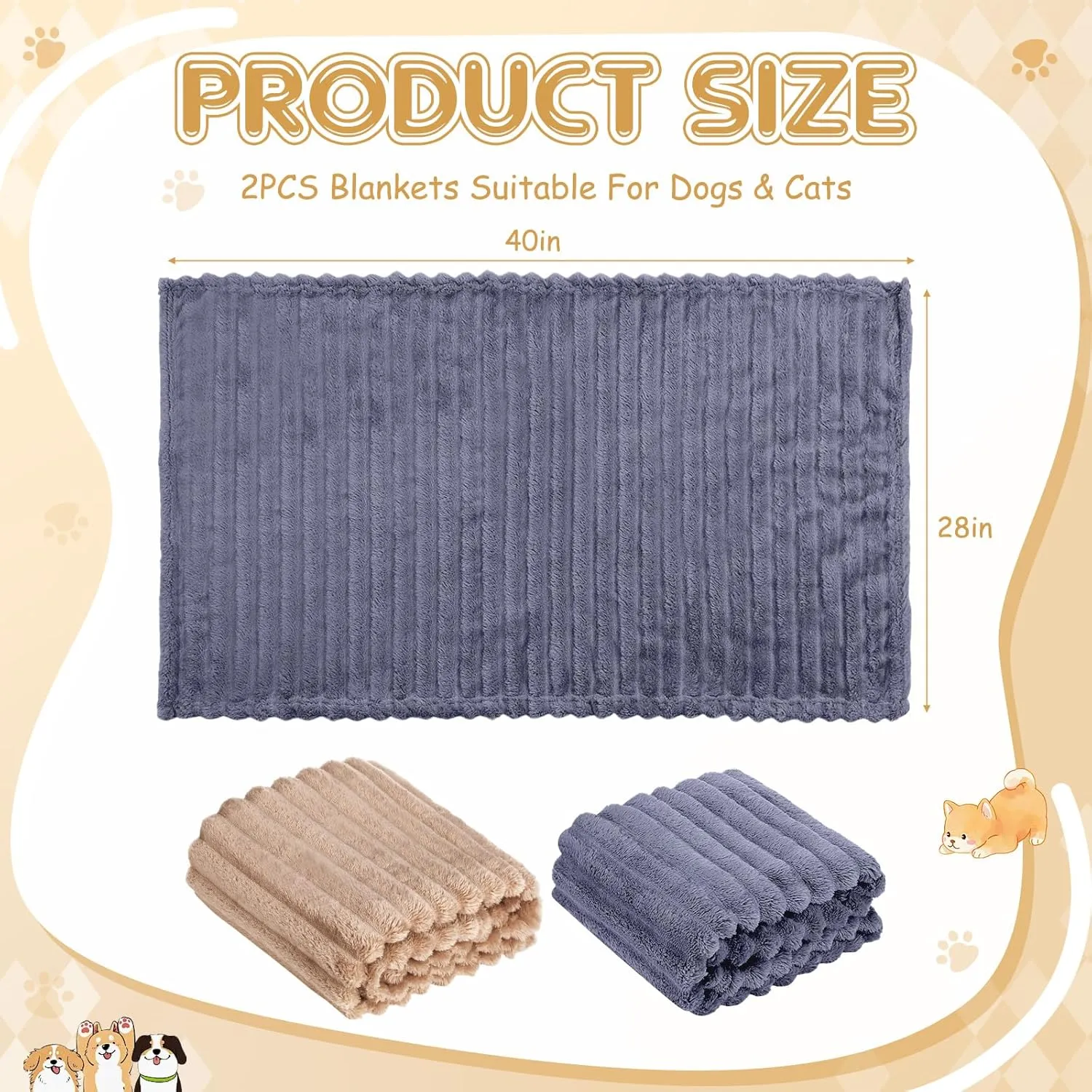 Chumia 2 Pack Flannel Blankets for Pets, Plush Washable Cats Blankets for Couch Protection 28 x 40 Fleece Pet Throw Indoor Cat Kitten for Small Dogs(Khaki and Silver Gray)