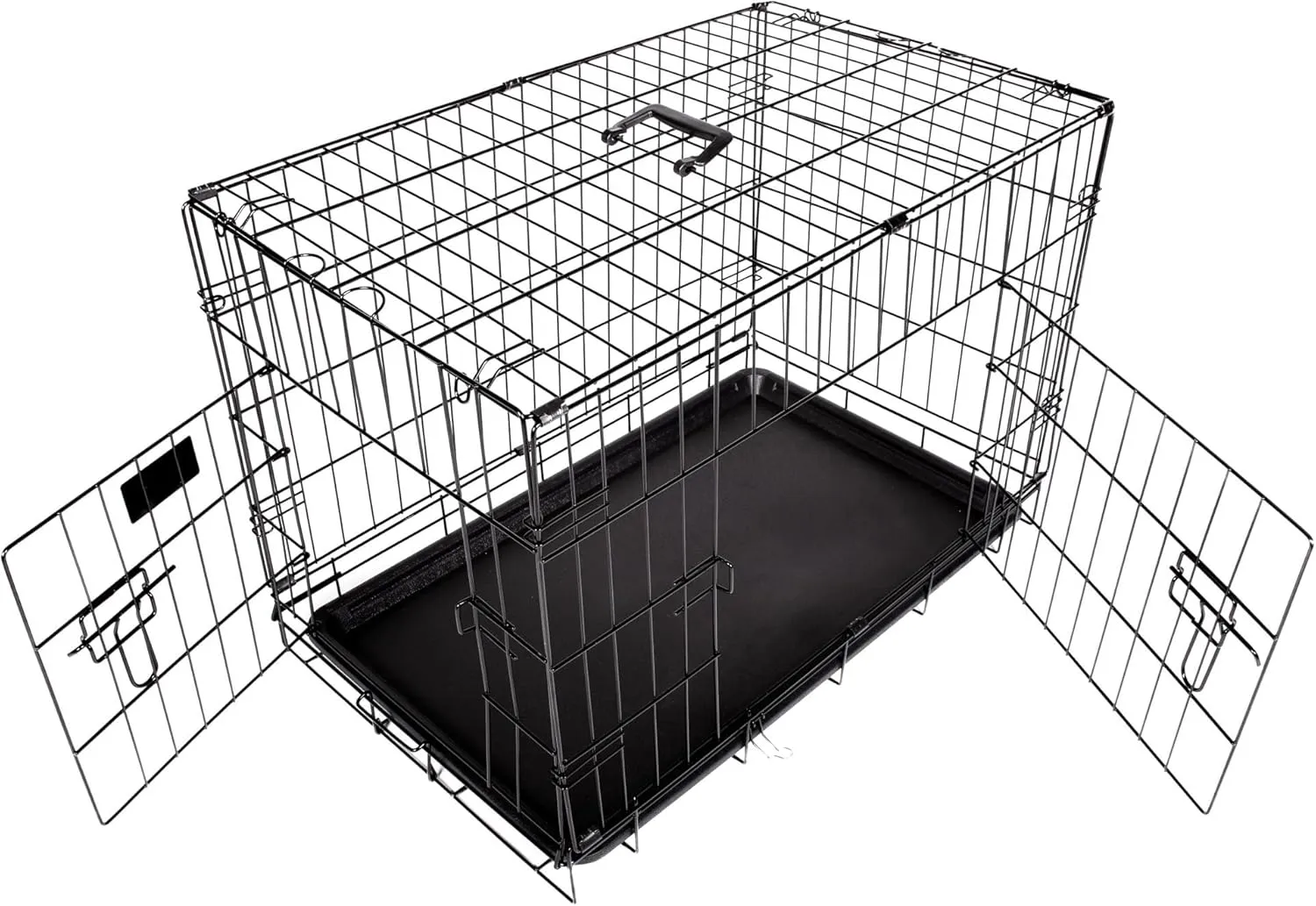 Classic Wire Dog Crates Kennel for Small Dogs | Heavy Duty Double Door Dog Kennel with Removable Leak Proof Cage Tray | Portable & Foldable with Secure Locking Mechanism (24"x16.7"x9.3")
