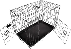 Classic Wire Dog Crates Kennel for Small Dogs | Heavy Duty Double Door Dog Kennel with Removable Leak Proof Cage Tray | Portable & Foldable with Secure Locking Mechanism (24"x16.7"x9.3")