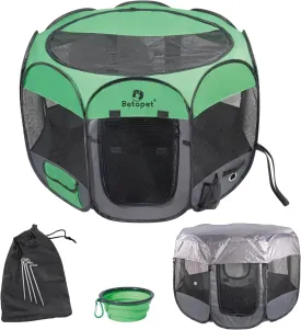 Dog Playpen Portable Upgraded - Pet Cat Dog Tent Crates Cage Indoor/Outdoor 600D Oxford Fabric Green Portable Cat Playpen Enclosed with Removable Zipper Top and BottomMedium