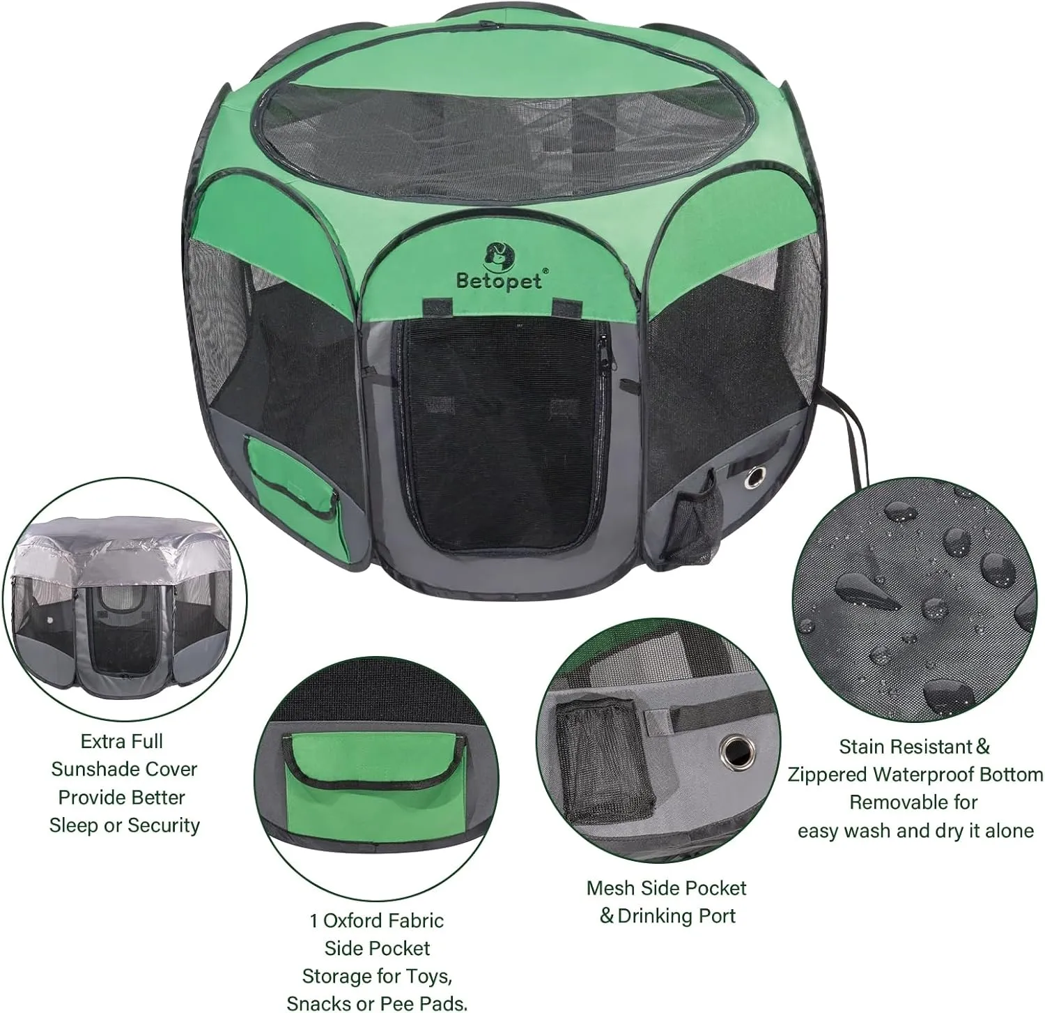Dog Playpen Portable Upgraded - Pet Cat Dog Tent Crates Cage Indoor/Outdoor 600D Oxford Fabric Green Portable Cat Playpen Enclosed with Removable Zipper Top and BottomMedium