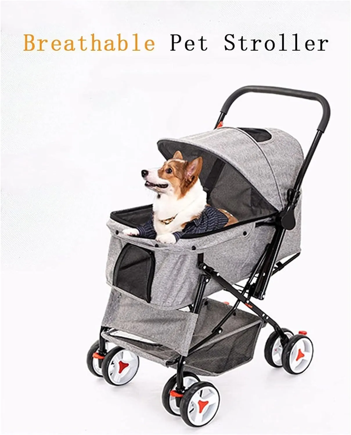 Dog Strollers for Medium Small Dogs 4 Wheel Cat/Dog Stroller Cheap Easy One-Hand Fold Reversible Push Handle Pet Stroller Puppy & Kitten Carrier with Stroller (Blue)